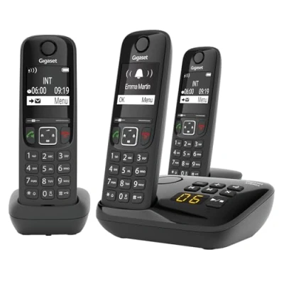 Obrázek Gigaset AS690A Trio 3 bezdrátové DECT telefony se záznamníkem hovorů kontrastní displej nastavitelné zvukové profily hands free funkce ochrana volání, černá [německá verze]