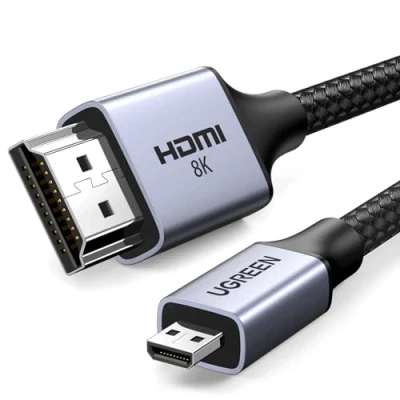 Obrázek UGREEN kabel Micro HDMI k 2.1 8K 4K@120/240Hz eARC Dolby Atmos HDR Ultra High Speed HDCP kompatibilní s Raspberry Pi 5/4 Hero 7 fotoaparátem DSLR Portable Monitor Laptop PS5(1M)