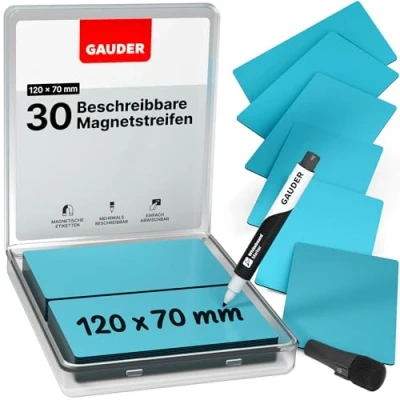Obrázek GAUDER Popisovatelné Magnetické štítky (75 x 25 mm) 90 kusů magnetických štítků k popsání karty ideální pro kanban Board, Whiteboard &amp; Tabule