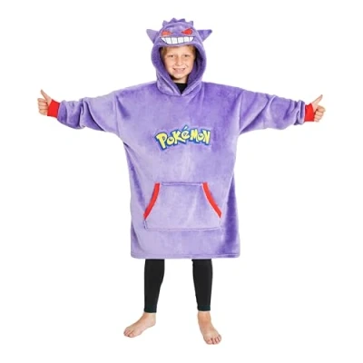 Obrázek Pokemon Oversize Hoodie chlapecká deka s rukávy a kapucí, Pikachu Fleece Blanket svetr, Lila Gengar