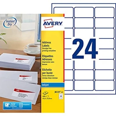 Obrázek Avery J8159 25 adresové štítky pro inkoustové tiskárny v krabici 63,5 x 33,9 mm 600 kusů bílé