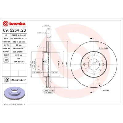 Obrázek BREMBO 09.5254.21 Bremsscheiben