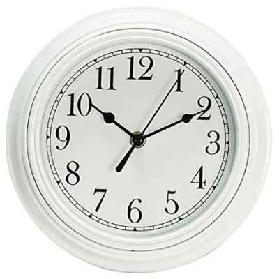Obrázek Topkey Stille Wanduhr Küche 9 Zoll Retro Nicht tickend Dekorativ Schlafzimmer Büro Weiß