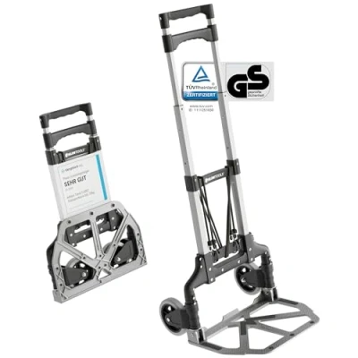 Obrázek ATHLON TOOLS Hliníkový přepravní vozík skládací extra dlouhá teleskopická rukojeť 110 cm nakládací plocha s protiskluzovými podložkami lehce jezdící kola měkkými běhouny vč. 2 expandérů