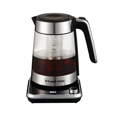 Obrázek Russell Hobbs Skleněná rychlovarná konvice s nastavením teploty &amp; čajové sítko [40 100 C] Attentiv ušlechtilá ocel (digitální dotykové ovládání, 2400 W, 1,7 l, mimo jiné pro dětskou výživu atd.,