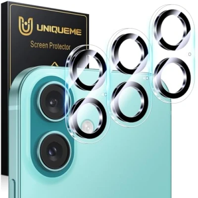 Obrázek UniqueMe ochrana fotoaparátu iPhone 16/iPhone 16 Plus [odolná proti poškrábání, stabilní], ultra čirá 9H pro Plus/iPhone 3 kusy