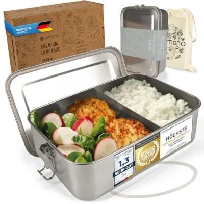 Obrázek Dimono® Krabička na svačinu Svačinová dóza 2400 ml Bento box zabezpečený proti protékání z ušlechtilé oceli; vodotěsná udržitelná s přihrádkami a těsněními