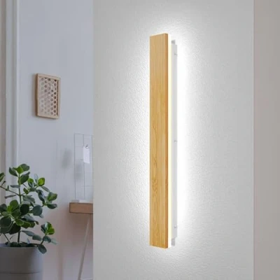 Obrázek AOEH LED nástěnné svítidlo vnitřní dřevo nástěnná lampa stmívatelné s dálkovým ovládáním dlouhé z bambusu 21W lampy osvětlení moderní do ložnice