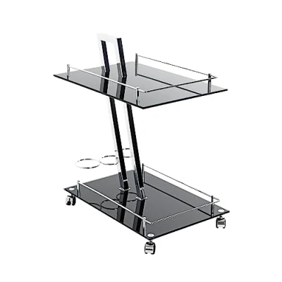Obrázek HAKU Möbel Servírovací vozík chrom, černý, kov, bezpečnostní sklo 8 mm rozměry: š 40 cm x v 72 h 60 cm, styl: moderní