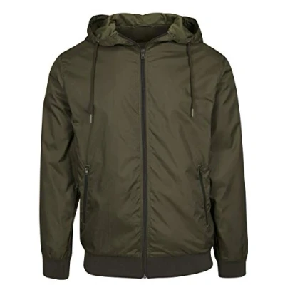 Obrázek Build Your Brand pánská bunda S kapucí Windrunner se zipem, větrovka k dostání v mnoha barvách, velikosti 5XL, Olivová/olivová