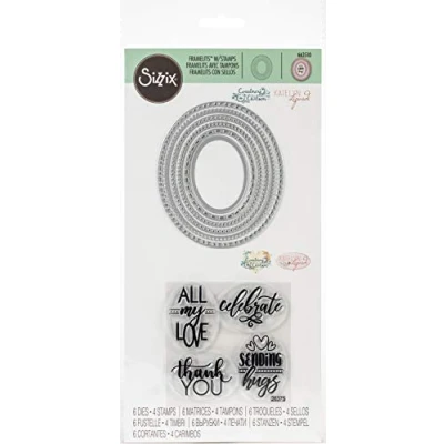 Obrázek Sizzix Framelits Stanzschablonen Set mit Stempeln, oval, 6er Pack, mehrfarbig