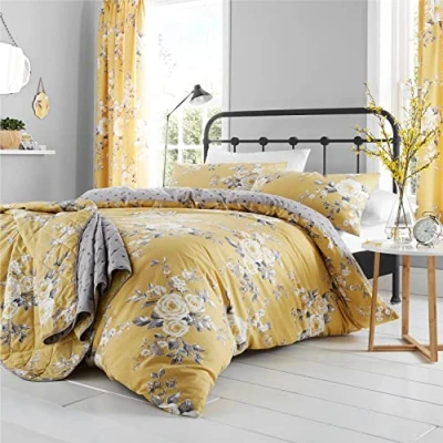 Obrázek Catherine Lansfield Bedding Canterbury Floral Double Duvet Cover Set with Pillowcase Ochre