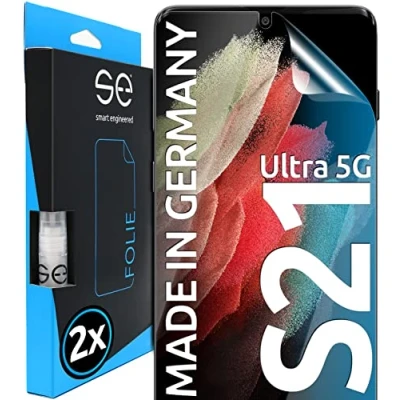 Obrázek 2x se® 3D ochranná fólie průhledná pro Samsung Galaxy S21 Ultra, samoopravující, 100% kompatibilní s otiskem prstů a FaceID, jednoduchá instalace bez bublin, ultra čirá, odolná proti poškrábání, z