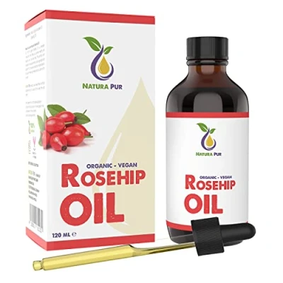 Obrázek Šípkový olej BIO 120 ml (olej z divoké růže) 100% lisovaný za studena, veganský, ve skleněné lahvičce šípkový na obličej, tělo, vlasy, pokožku, ruce, pokožku hlavy