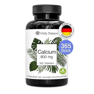 Obrázek Tablety vápníku (365 kusů) s 800 mg v denní dávce 100% veganské bez přísad vyrobeno Německu a laboratorně testováno vysoká dávka vápník