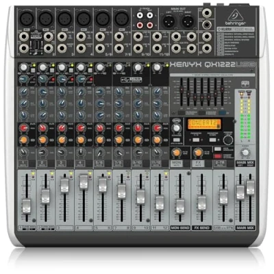 Obrázek Behringer XENYX QX1222USB Premium 2/2 Busový mixér s 16 vstupy, předzesilovače mikrofonu a kompresory XENYX, Klark Teknik Multi FX, bezdrátová možnost rozhraní USB/audio