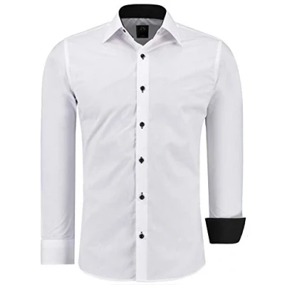 Obrázek J&#039;S FASHION Pánská košile Slim Fit s dlouhým rukávem pro volný čas snadná údržba snadné žehlení, Bílá kontrastem