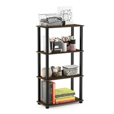Obrázek Furinno 4 Ebenen Mehrzweck Regal mit Vierkantrohr, holz, Columbia Walnut/Schwarz, 29.46 x 59.94 109.86 cm