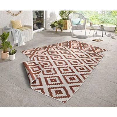 Obrázek NORTHRUGS Venkovní koberec Malta, obracecí, odolný proti povětrnostním vlivům, moderní geometrický vzor, běhoun na balkon, terasu, zahradu, zimní do obývacího pokoje, vodotěsný, polypropylen,