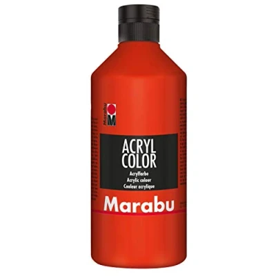 Obrázek Marabu 12010075006 akrylová barva zinnoberčervená 500 ml, krémová na bázi vody, rychleschnoucí, stálá světle, voděodolná, k nanášení štětcem a houbou plátno, papír dřevo