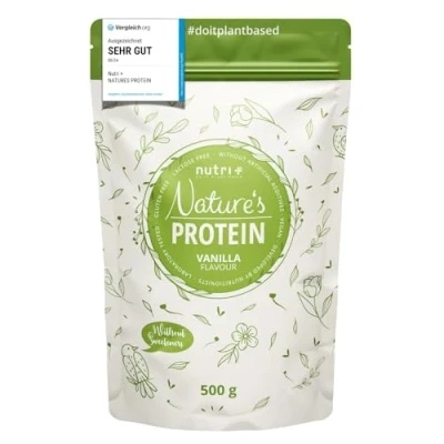 Obrázek Nutri + proteinový koktejl vanilkový 500 g přírodní prášek bez sladidel 83,1 % bílkovin rostlinný veganský a bezlepkový