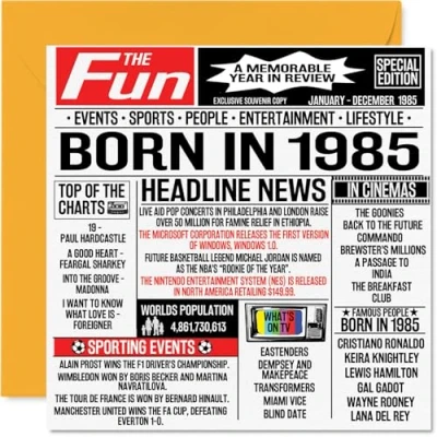 Obrázek Geburtstagskarte zum 39. Geburtstag für Männer und Frauen, Zeitung &quot;Born in 5,041.9 cm Happy 39 Bruder, Schwester, Freunde, Vintage Retro Back 1985, 145 mm x mm,