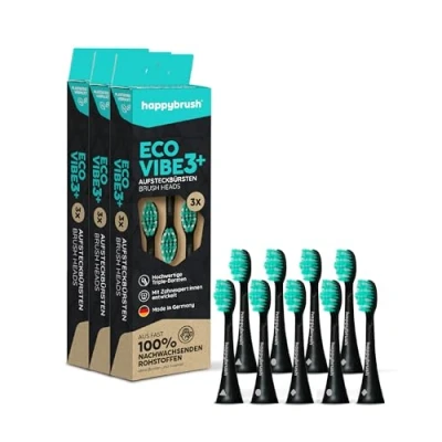 Obrázek happybrush® Udržitelné nasazovací kartáčky pro elektrický sonický zubní kartáček Eco VIBE 3 černé/mátové kusy