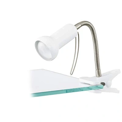 Obrázek EGLO lampa se skřipcem Fabio, svorkou, upínací bodové světlo z kovu ve stříbrné barvě a plastu v bílé, svorkou vypínačem, lampička na čtení E14