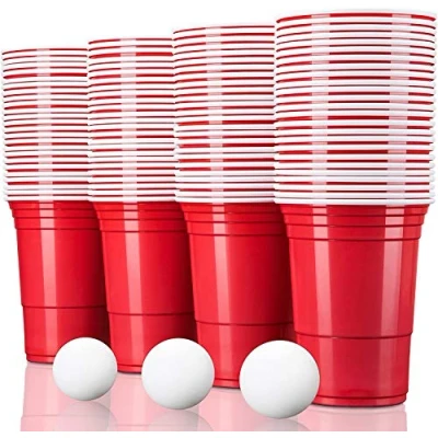 Obrázek TRESKO 100 Beer Pong pohárek opakovaně použitelný Party 473 ml 16 oz Pivní pong, Red Cups extra silný plastový kelímek červený