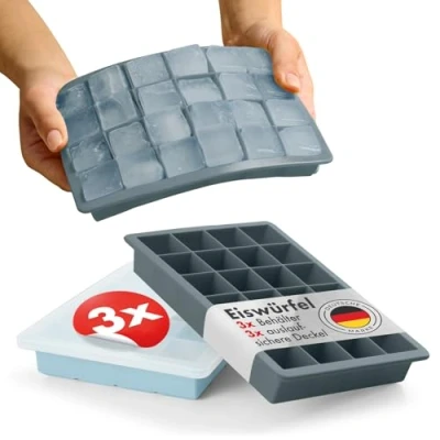 Obrázek Blumtal Eiswürfelformen Silikon 3er Set 24er Eiswürfelform mit Deckel BPA freie Ice Cube Tray lebensmittelecht Graublau + Hellblau