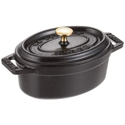 Obrázek Cocottes/oválný pekáč s víkem Staub (4,25 l, vhodný pro indukci, smaltovaný vnitřní povrch hrnce v matné černé), černá, 11 cm