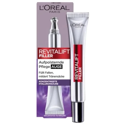 Obrázek L&#039;Oréal Paris Hyaluron péče o oči, Revitalift Filler, oční krém proti stárnutí, revoluční dvojitý aplikátor, s kyselinou hyaluronovou, 15 ml