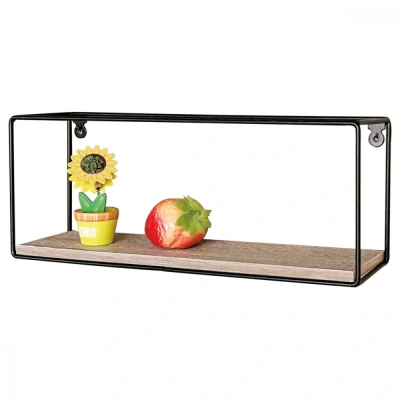 Obrázek Polička nástěnná 40 cm, MDF, dekor dub, kov černý mat P 062 OAK