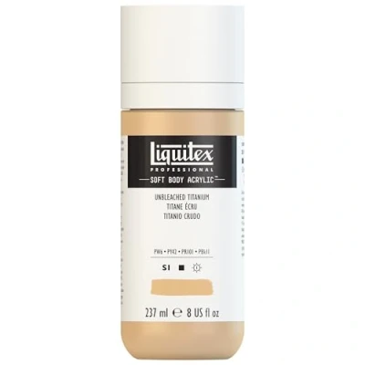Obrázek Liquitex 1923434 profesionální akrylová barva Soft Body umělecká v krémové krycí konzistenci, vysoká pigmentace, stálobarevná a odolná proti stárnutí, 237 ml láhev nebělený titan