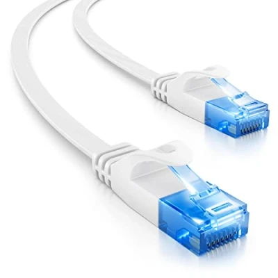 Obrázek deleyCON 5m CAT6 plochý síťový kabel 1000 Mbit Gigabit LAN Cat 6 RJ45 Ethernet propojovací pro Internet Switch Router Modem Patchpanel bílý