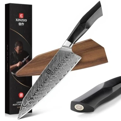 Obrázek XINZUO Damaškový ocelový kuchařský nůž, 21,5 cm Kiritsuke Chefmesser Profi kovaný kuchyňský nůž Gyuto vojenská kvalita G10 rukojeť s magnetickým pochvou Feng Series