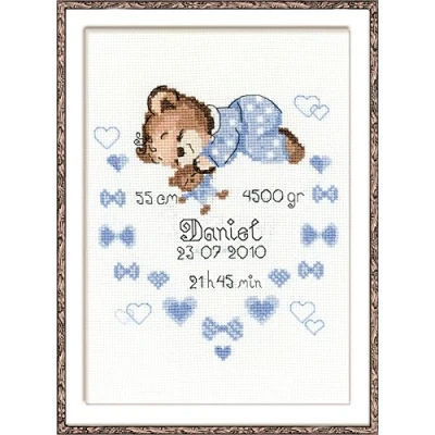 Obrázek Riolis Kreuzstich Set, Motiv: Geburt Jungen Ankündigung, Boys Birth Announcement (14 Count), c1