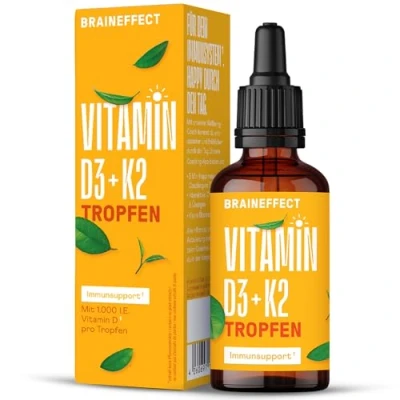 Obrázek BRAINEFFECT kapky vitaminu D3 K2 (50 ml) s vysokým dávkováním v MCT oleji pro silnější účinek přikrývky 500% denní potřeby, 17 měsíců zásoba (bez chuti)