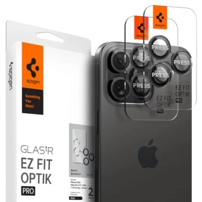 Obrázek Spigen Sklo. tR EZ Fit Optik Pro ochrana fotoaparátu kompatibilní s iPhone 16 Pro, Max, 2 kusy, titanová černá, individuální fotoaparátu, proti poškrábání
