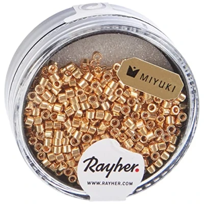 Obrázek Rayher Delica Rocailles, Miyuki metalická, zlatá, 2,2 mm ø, dóza 4 g, korálky k navlékání, skleněné malé, 14750616