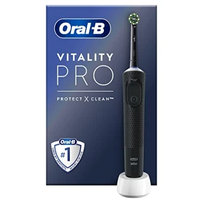 Obrázek Oral B Vitality pro elektrický zubní kartáček / kartáček, 3 režimy čištění péči o zuby a hlava kartáčku Protect X Clean, dárek muže/ženu, Designed by Braun, černý, 1 kus (1 ks v