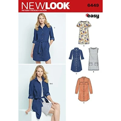 Obrázek New Look Schnittmuster 6449 A Misses &#039;Easy Shirt Kleid und Knit Kleid, Weiß