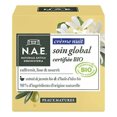 Obrázek N.A.E. Nachtcreme Bio zertifiziert Global Care reife Haut Extrakt aus Jasmin und Olivenöl 98% Inhaltsstoffe natürlichen Ursprungs Gesichtspflege 50 ml