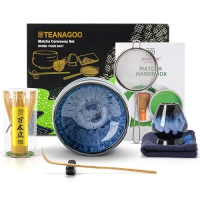 Obrázek TEANAGOO sada na čaj Matcha, japonská čajová sada, miska Matcha bambusová metlička, lopatka, síto, držák šlehací metla stojan metličku N15