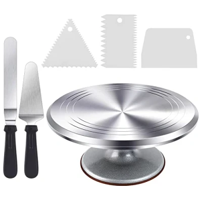 Obrázek Tortenplatte Drehbar, Ohuhu Drehteller Torte 30 cm, Aluminiumlegierung Torten Drehbare Set mit 2 Winkelpaletten und 3 Teigschaber, Tolles Geschenk zum Frauen