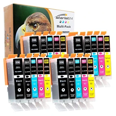Obrázek 20x náhradní náplně do tiskárny kompatibilní s Canon PGI 550 CLI 551 pro PIXMA iP 7200 7250 MX 925 8750 iX 6850 MG 5450 5550 5650 5655 6350 645 0 6650 7100 7150 7550