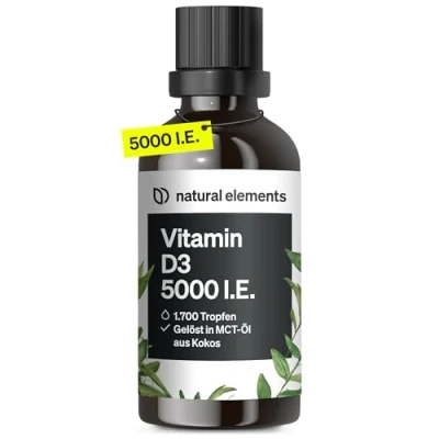 Obrázek Vitamín D3 laboratorně testováno 5000 I.E. v kapce 50 ml (1700 kapek) MCT oleji z kokosu vysoká dávka, tekutý