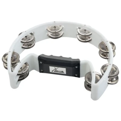 Obrázek XDrum Ruční Tambourin tvar půlměsíce (Tambourine, 16 párů chromovaných ocelových spon, plast), bílá