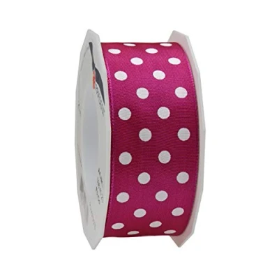 Obrázek PRÄSENT Polka DOTS Band mit Drahtkante Magenta/weiß, 20 m gepunktetes Dekoband, 40 mm Breite, leicht biegsames Schleifenband zum Dekorieren &amp; Basteln, für besondere Anlässe