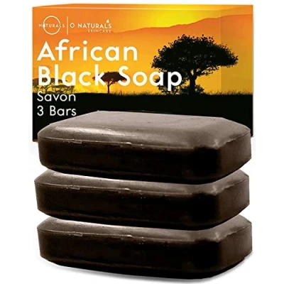 Obrázek O Naturals 3x africké černé mýdlo/africké mýdlo 342 g přírodní, 100% veganské a bio přísady hydratační černá/černá proti akné pomáhá